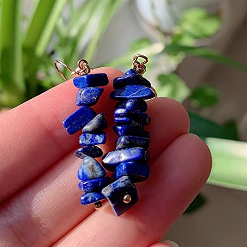 ABCBCA Joyas Pequeñas Rocas Minal Minal Pendientes Cristal Pendientes Natural Amatistas Chips Gravel Tassel Charm Cubier Dangle Pendiente Chica Colgante Pendientes (Metal Color : Lapis Lazuli)