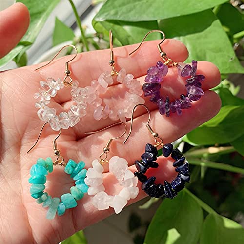 ABCBCA Pendiente de Cristal Natural Chips Gravel Beads Flor Círculo Piedra Tassel Dangle Pendiente de Cuarzo Rosa Colgante Pendientes (Metal Color : Clear Quartz)