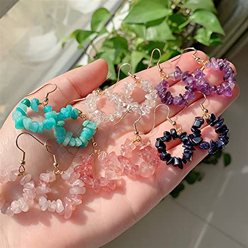 ABCBCA Pendiente de Cristal Natural Chips Gravel Beads Flor Círculo Piedra Tassel Dangle Pendiente de Cuarzo Rosa Colgante Pendientes (Metal Color : Clear Quartz)