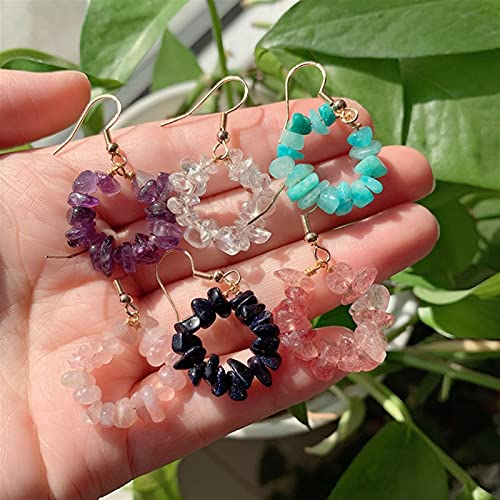 ABCBCA Pendiente de Cristal Natural Chips Gravel Beads Flor Círculo Piedra Tassel Dangle Pendiente de Cuarzo Rosa Colgante Pendientes (Metal Color : Clear Quartz)