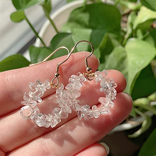 ABCBCA Pendiente de Cristal Natural Chips Gravel Beads Flor Círculo Piedra Tassel Dangle Pendiente de Cuarzo Rosa Colgante Pendientes (Metal Color : Clear Quartz)