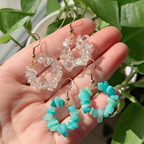 ABCBCA Pendiente de Cristal Natural Chips Gravel Beads Flor Círculo Piedra Tassel Dangle Pendiente de Cuarzo Rosa Colgante Pendientes (Metal Color : Clear Quartz)