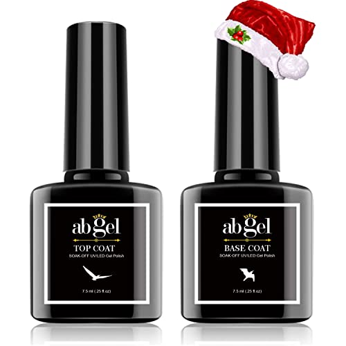 Abgel Gel Top Coat Esmalte de uñas en gel, 2pcs 7.5ml Base de esmalte de uñas en gel transparente y esmalte de uñas, Soak Off LED / UV No Wipe Gel Top Coat Esmalte de uñas