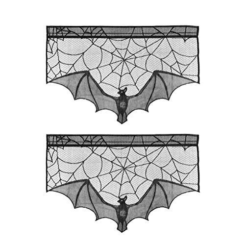 ABOOFAN 2PCS Halloween Chimenea tela Decoración Bat Spider Web Lace Estufa Tela para Sala Chimenea (Negro)