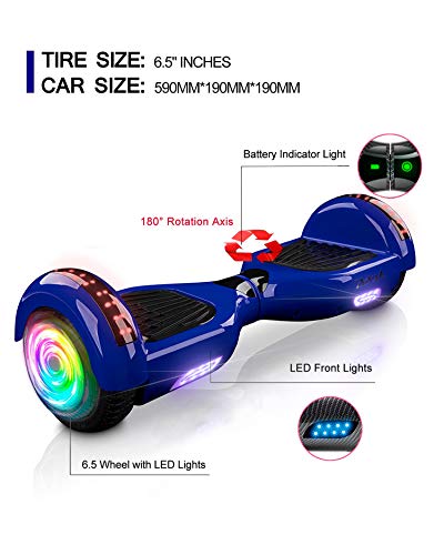 ACBK - Hoverboard Patinete Eléctrico Autoequilibrio con Ruedas de 6.5" (Altavoces Bluetooth + Ruedas Led integradas + Bolsa Transporte) Velocidad máxima: 10-12 km/h - Autonomía 10-12 km (Azul)