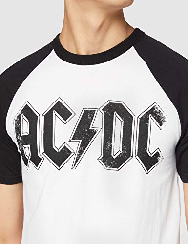 AC/DC Logo Raglan Camiseta, Blanco (White/Black), M para Hombre