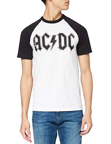 AC/DC Logo Raglan Camiseta, Blanco (White/Black), M para Hombre