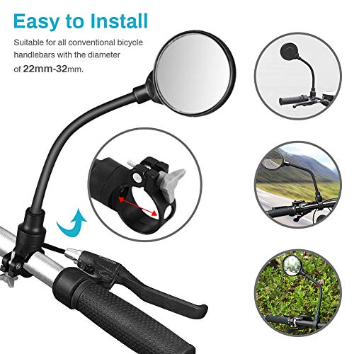 Achort Espejo Retrovisor de Bicicleta, 2 Piezas 360° Adjustable con Espejo Convexo para Bicicleta Manillar, Espejor Rotativo Universal, Ángulo Amplio para Carretera Montaña