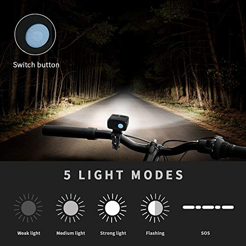 Achort LED Faros Delanteros para Bicicleta, Impermeables Recargables por USB Faros para Bicicleta de montaña, 600 lúmenes, 2 CREE LED XPE, Faros Delanteros para Ciclismo, Camping, Senderismo