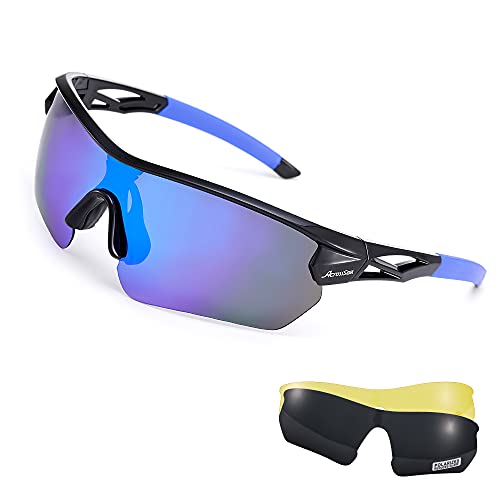 AcrossSea - Gafas de sol deportivas polarizadas para ciclismo, para hombres y mujeres, con 3 lentes intercambiables para correr, béisbol, golf, conducir, pescar, gafas de bicicleta con marco TR90