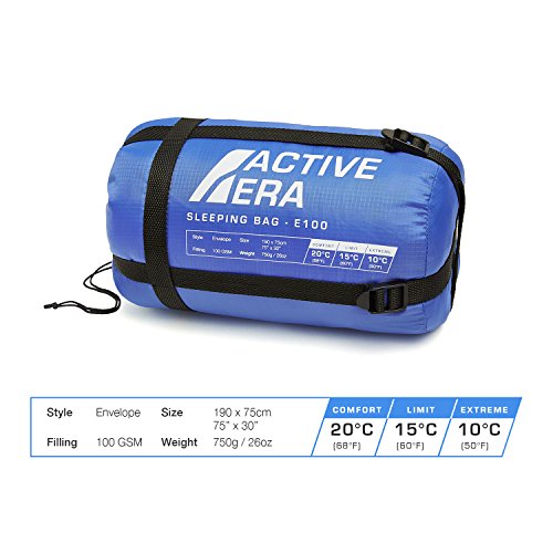 Active Era Saco de Dormir Ultraligero Resistente al Desgarro y al Agua. con Bolsa de Compresión Clima Cálido, Fiesta de Pijamas, Camping al Aire Libre y Excursión en los Meses de Verano