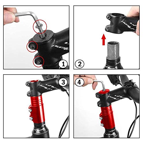 Adaptador Elevador Manillar, Extensor de Vástago de Bicicleta, Ajustable Ligero Aleación de Aluminio Extensor de Potencia de Horquilla de Bicicleta para Bicicleta de Montaña, BMX (Rojo)