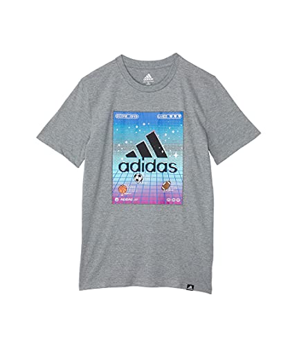 adidas Boy's 8-Bit Race Heather Tee (Big Kids) Charcoal Grey LG (14/16 Big Kids)