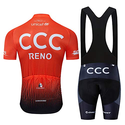 ADKE - Camiseta de ciclismo de manga corta para hombre con tirantes 3D de gel acolchados y pantalones cortos transpirables para bicicleta de montaña, Hombre, 3c-orgb, large