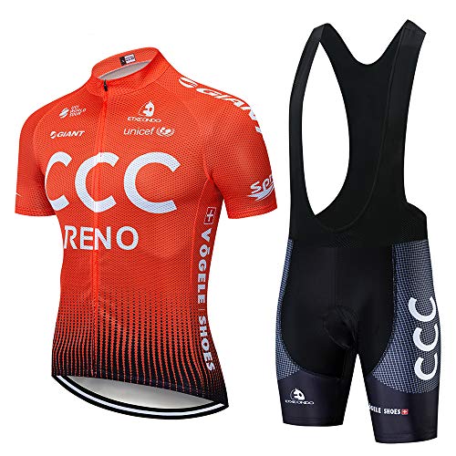 ADKE - Camiseta de ciclismo de manga corta para hombre con tirantes 3D de gel acolchados y pantalones cortos transpirables para bicicleta de montaña, Hombre, 3c-orgb, large