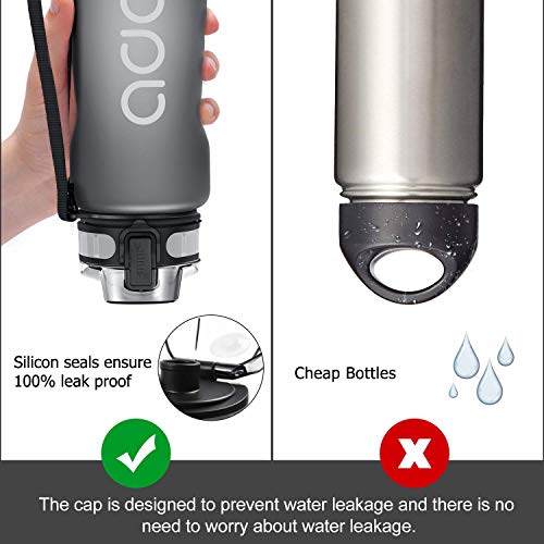 ADORIC Botella Agua Deporte Botella Agua Gimnasio Plastico con Filtro 500ml a 1000ml - No Tóxico sin BPA con Tapa Abatible (Gris 1000ml)
