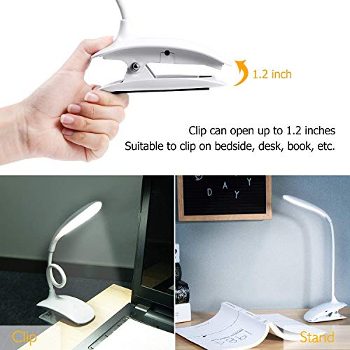 Adoric LED- Luz Lectura Lampara Escritorio Flexo Pinza con Panel Táctil Luz de Libro Recargable y 3 Niveles de Brillo (Blanco)