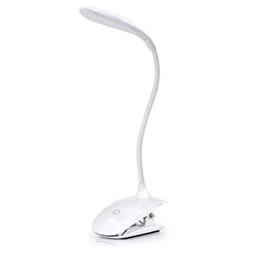 Adoric LED- Luz Lectura Lampara Escritorio Flexo Pinza con Panel Táctil Luz de Libro Recargable y 3 Niveles de Brillo (Blanco)