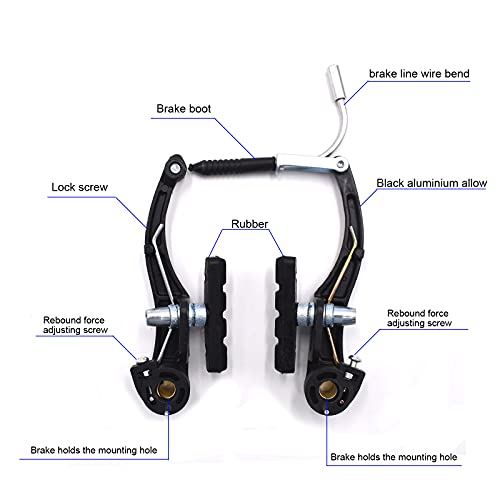 Adromy Freno V Brake para Bicicleta, 2 Piezas Juego de Frenos de Bicicleta,2 de Cable de Freno de Bicicleta,Juego de Frenos V Delanteros y Traseros Juego,Cambio de Marchas,Tapas de Extremos