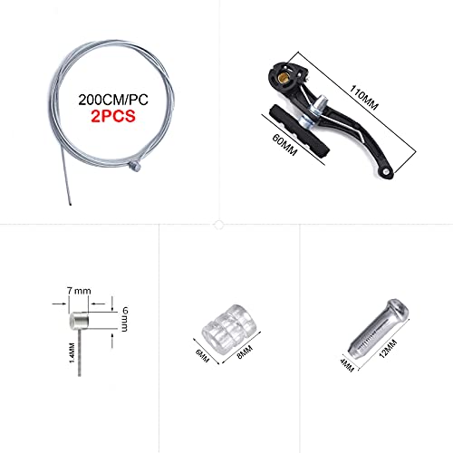 Adromy Freno V Brake para Bicicleta, 2 Piezas Juego de Frenos de Bicicleta,2 de Cable de Freno de Bicicleta,Juego de Frenos V Delanteros y Traseros Juego,Cambio de Marchas,Tapas de Extremos