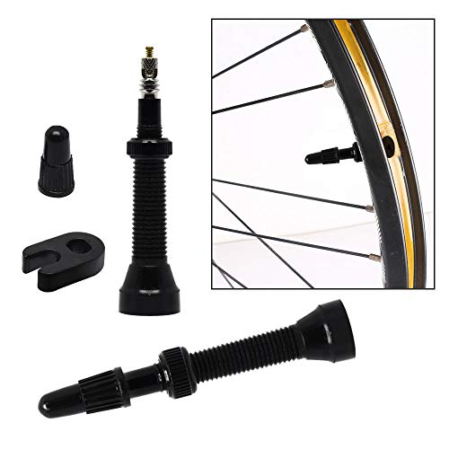 AFASOES 2 Pcs Valvula Tubeless MTB 40mm Valvula Bicicleta Fina Válvulas sin Cámara Valvula Tubeless Carretera Universal + 2 x Tapa 2 x Tórica 1x Llave para Llanta de Carreteras Bicicletas de Montaña