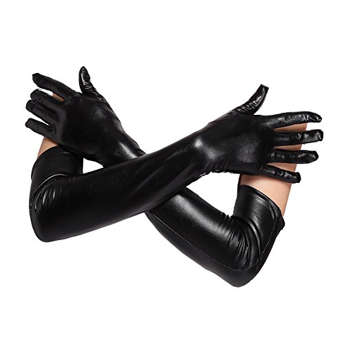 Affe Guantes largos de cuero negro para mujer de lujo Guantes largos para adulto de latex