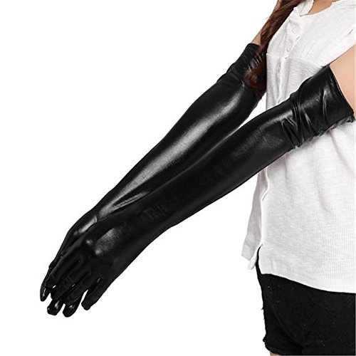 Affe Guantes largos de cuero negro para mujer de lujo Guantes largos para adulto de latex