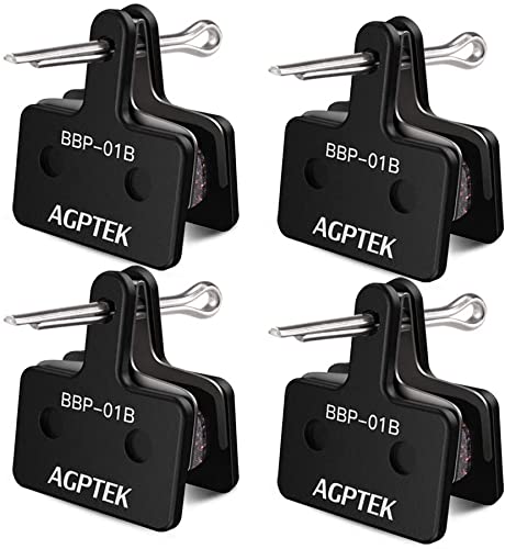 AGPTEK 4 Pares Pastillas de Freno Disco Bicicleta, Pastillas de Freno de Disco Semimetálicas con Resorte Fuerte y Pasador Dividido para M515, M525, C501, C601, M415, M416, M485, Negro