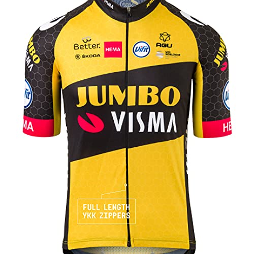 AGU Replica Team Jumbo Visma 2021 Hombre, Maillot Ciclismo Hombre Verano, Ropa de Ciclismo Oficial del Equipo de Ciclismo Profesional Jumbo Visma - Amarillo - M