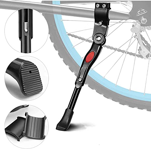 AIlysa Pata de Cabra para Bicicleta, Aleación Ajustable Lateral de Bicicleta con Pie de Goma Antideslizante, para MTB Montaña, Carretera, Plegable Bici 24-28'' (Negro)