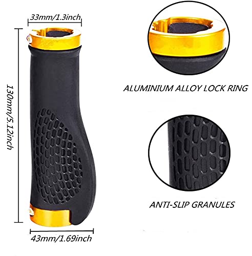 AIlysa Puños para Bicicleta, Puños MTB Ergonomicos, Puños de Manillar de Bicicleta Doble Bloqueo, Antideslizante Caucho Puños de MTB, para Montaña, BMX, Bici Plegable, Scooter Puños (Oro)