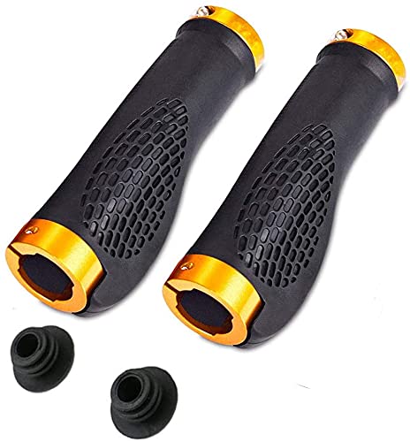 AIlysa Puños para Bicicleta, Puños MTB Ergonomicos, Puños de Manillar de Bicicleta Doble Bloqueo, Antideslizante Caucho Puños de MTB, para Montaña, BMX, Bici Plegable, Scooter Puños (Oro)