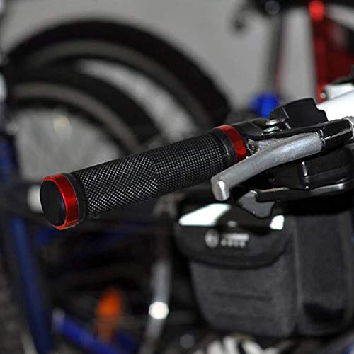 Aiqeer 1 Par Puños Bicicleta Montaña, Puños Manillar Goma Antideslizante Ergonomicos, Puños Manillar Bici Doble Bloqueo, Empuñadura BMX, Puños MTB, para Mango con Diámetro 22 mm (Rojo)