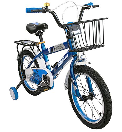 Airel Bicicletas Bicicleta para niños,niñas,Estilo Libre, 12 14 16 Pulgadas con Ruedas de Entrenamiento para Niños y Niñas | Bici con Ruedines y Cesta| (Azul-Oscuro, 16)
