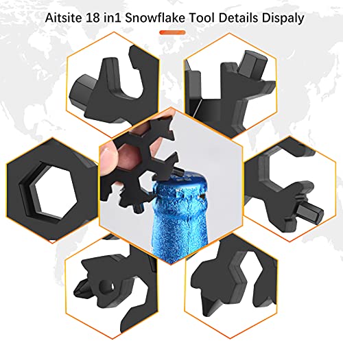 Aitsite Multi herramienta copo de nieve Tarjeta de la herramienta del copo de nieve Destornillador multi-herramienta de acero Llavero Abrebotellas Tarjeta (Negro+Plata)