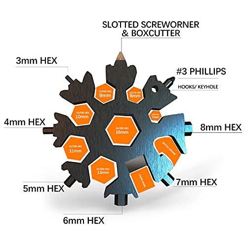 Aitsite Multi herramienta copo de nieve Tarjeta de la herramienta del copo de nieve Destornillador multi-herramienta de acero Llavero Abrebotellas Tarjeta (Negro+Plata)