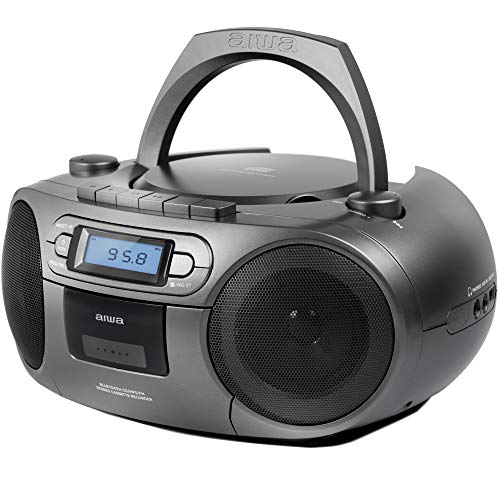 Aiwa BBTC-550MG: Radio Cassette Portátil con CD, Bluetooth y USB, Grabador de Cassettes, Matt Grey