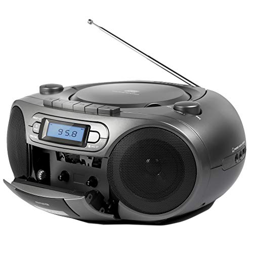 Aiwa BBTC-550MG: Radio Cassette Portátil con CD, Bluetooth y USB, Grabador de Cassettes, Matt Grey