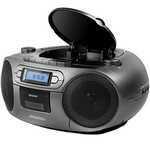 Aiwa BBTC-550MG: Radio Cassette Portátil con CD, Bluetooth y USB, Grabador de Cassettes, Matt Grey