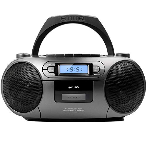 Aiwa BBTC-550MG: Radio Cassette Portátil con CD, Bluetooth y USB, Grabador de Cassettes, Matt Grey
