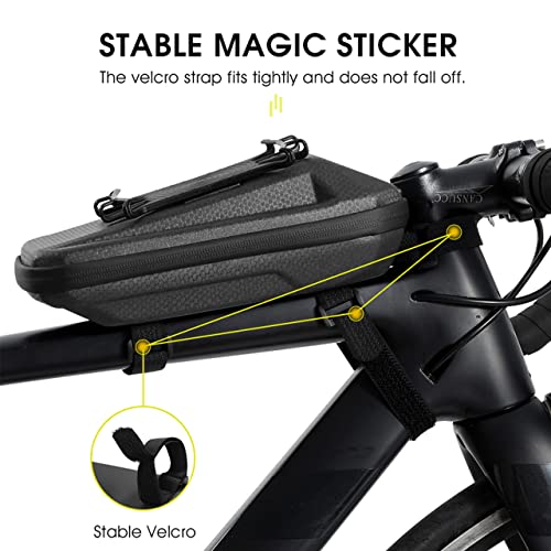 AKOINESE Bolsa impermeable para cuadro de bicicleta, soporte para teléfono para bicicleta de montaña, funda rígida para teléfono móvil para bicicleta de hasta 6,5", capacidad de 1,8L bolsa de ciclismo