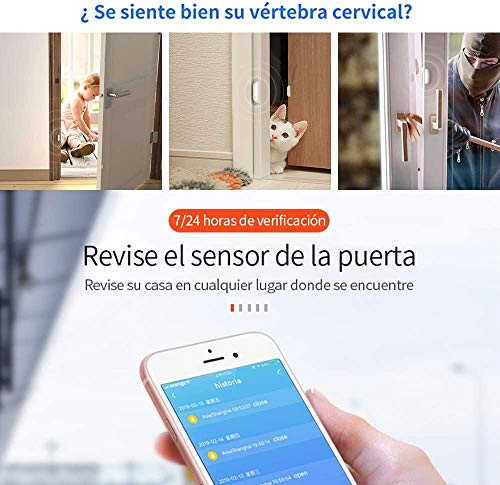 Aktivstar Alarma para Puerta Inteligente, Sensor Magnético Antirrobo de Control por APP y Conexión WiFI, Detector para Puertas y Ventanas Caja Cajón Compatible con Alexa Google Home