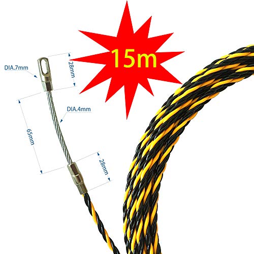 Akuoly Guia pasacables Alambre retráctil en espiral de 15 m, de poliéster trenzado de 3 capas, con muelle de guía, ideal para la colocación de cables