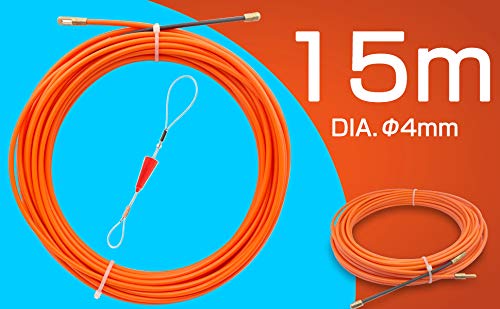 Akuoly Guia Pasacables Alambre Retráctil en Espiral de 15M, de nailon Diámetro 4,0mm, con Muelle de Guía, ideal para Colocación de Cables, color rojo