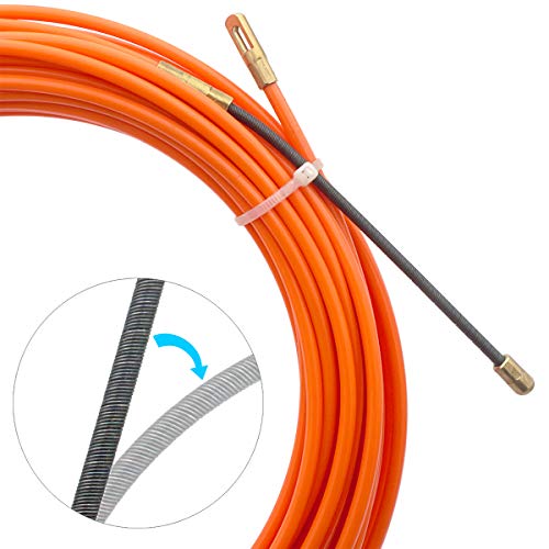 Akuoly Guia Pasacables Alambre Retráctil en Espiral de 15M, de nailon Diámetro 4,0mm, con Muelle de Guía, ideal para Colocación de Cables, color rojo