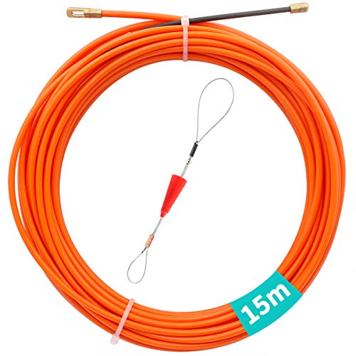 Akuoly Guia Pasacables Alambre Retráctil en Espiral de 15M, de nailon Diámetro 4,0mm, con Muelle de Guía, ideal para Colocación de Cables, color rojo