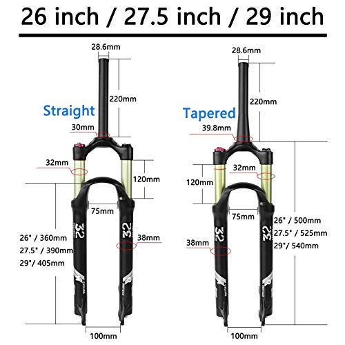 ALBN 26/27,5/29 Pulgadas Horquilla de Aire para Bicicleta de montaña MTB suspensión Delantera, Horquillas de Bicicleta de Freno de Disco de aleación Ultraligera de Viaje de 120 mm