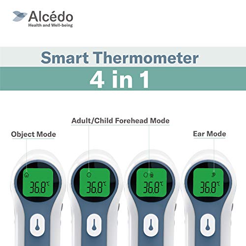 Alcedo Termómetro de frente y oído para adultos, niños y bebés | Termómetro infrarrojo digital para la fiebre | Sin contacto, lectura instantánea, grado médico | Bolsa y pilas incluidas