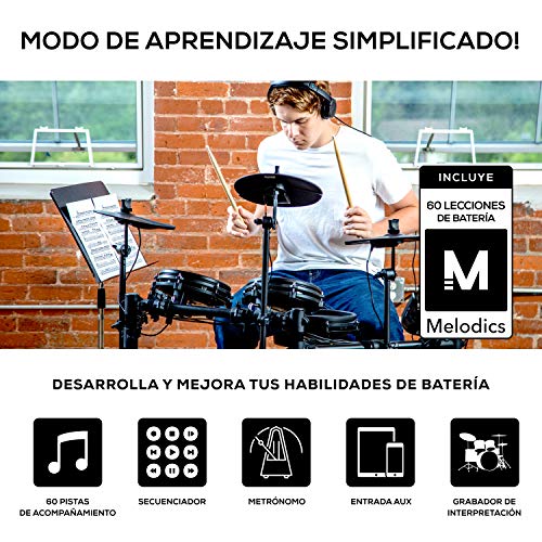 Alesis Nitro Mesh Kit - Batería Electrónica Musical de 8 Piezas con Parches de Malla, Rack Aluminio, 385 Sonidos, 60 Pistas para tocar, Baquetas, Cableado y llave de batería incluidos