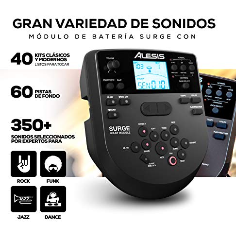 Alesis Surge Mesh Kit - Batería Electrónica de 8 Piezas con Cabezales de Malla, Rack de Cromo y Módulo musical de Batería de 40 Kits, 385 Sonidos, 60 Pistas Play Along y Conectividad USB/MIDI